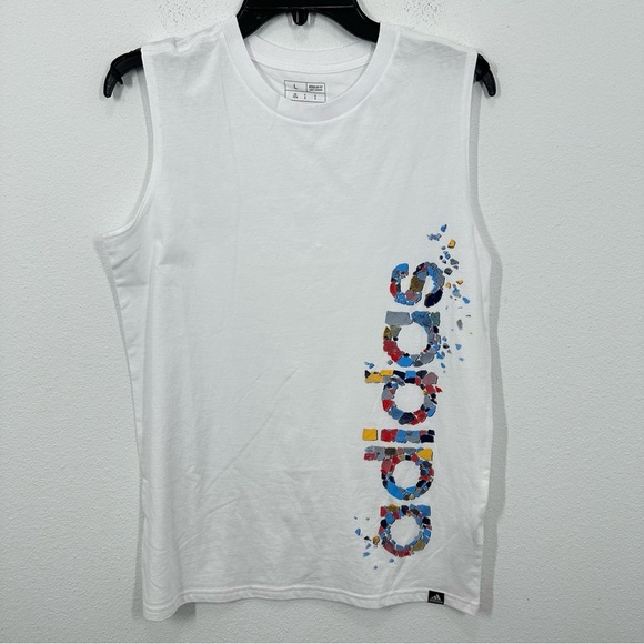 Adidas Boys Young Men Size Large 14/16 Sleeveless Shirt White Practice Logo NWT - Picture 1 of 8